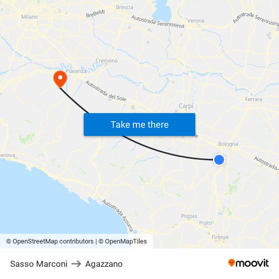Sasso Marconi to Agazzano map