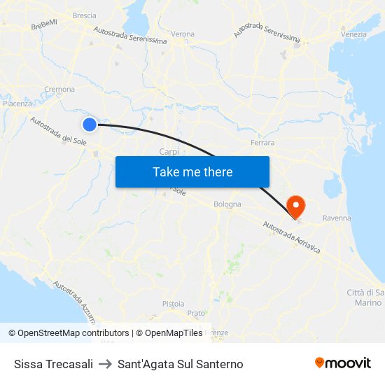 Sissa Trecasali to Sant'Agata Sul Santerno map