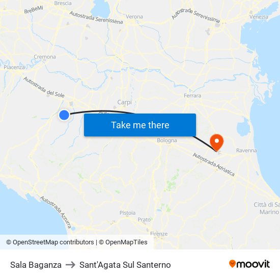 Sala Baganza to Sant'Agata Sul Santerno map