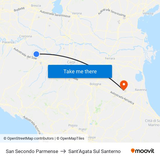 San Secondo Parmense to Sant'Agata Sul Santerno map