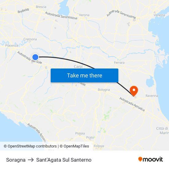 Soragna to Sant'Agata Sul Santerno map