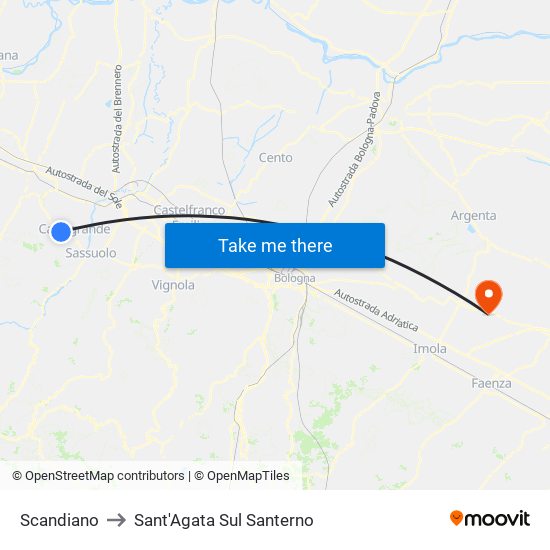 Scandiano to Sant'Agata Sul Santerno map