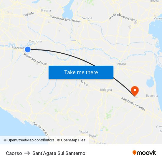 Caorso to Sant'Agata Sul Santerno map
