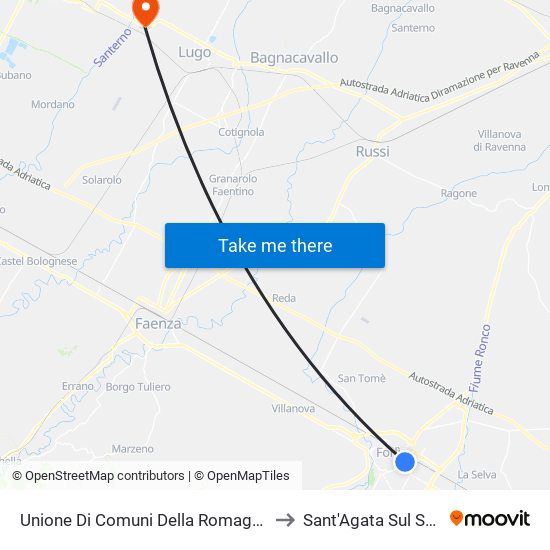 Unione Di Comuni Della Romagna Forlivese to Sant'Agata Sul Santerno map