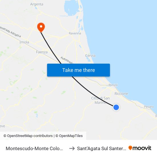 Montescudo-Monte Colombo to Sant'Agata Sul Santerno map