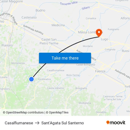 Casalfiumanese to Sant'Agata Sul Santerno map