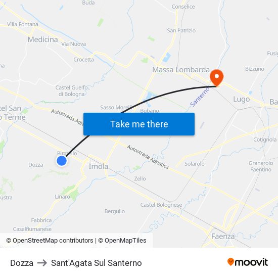 Dozza to Sant'Agata Sul Santerno map