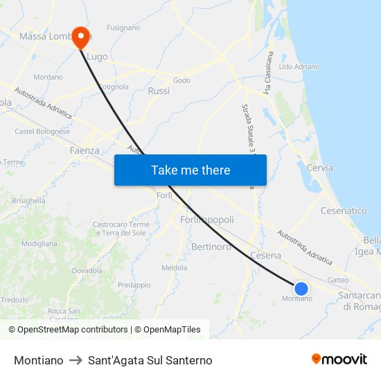 Montiano to Sant'Agata Sul Santerno map