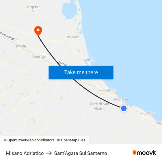 Misano Adriatico to Sant'Agata Sul Santerno map