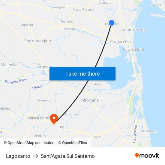 Lagosanto to Sant'Agata Sul Santerno map