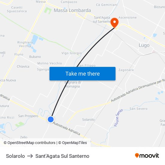 Solarolo to Sant'Agata Sul Santerno map