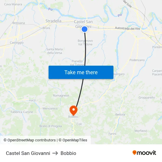 Castel San Giovanni to Bobbio map