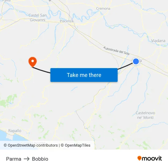 Parma to Bobbio map