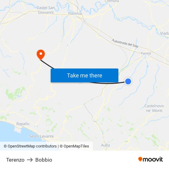 Terenzo to Bobbio map