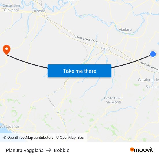 Pianura Reggiana to Bobbio map