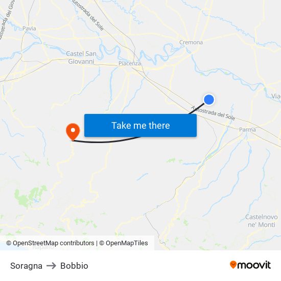 Soragna to Bobbio map