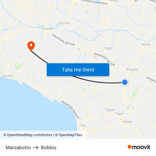 Marzabotto to Bobbio map