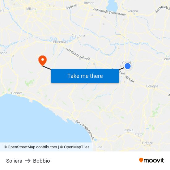 Soliera to Bobbio map
