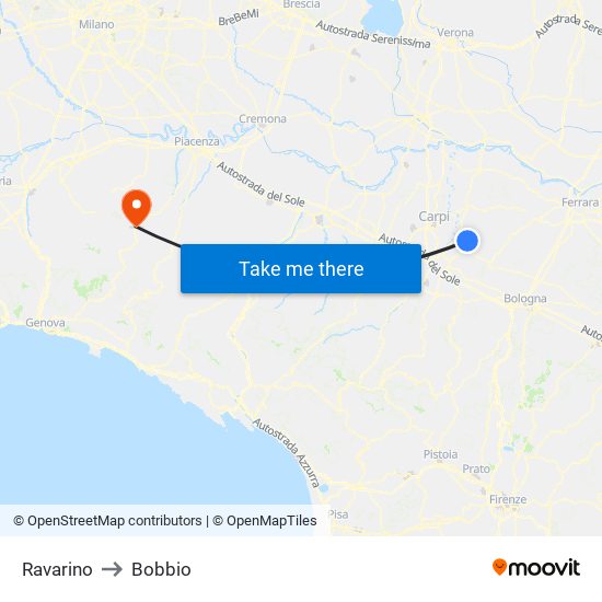 Ravarino to Bobbio map