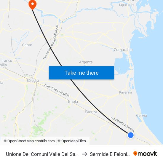 Unione Dei Comuni Valle Del Savio to Sermide E Felonica map