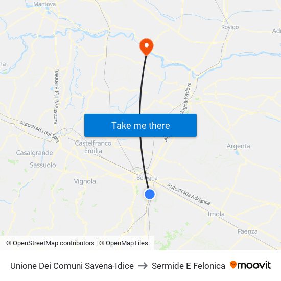 Unione Dei Comuni Savena-Idice to Sermide E Felonica map