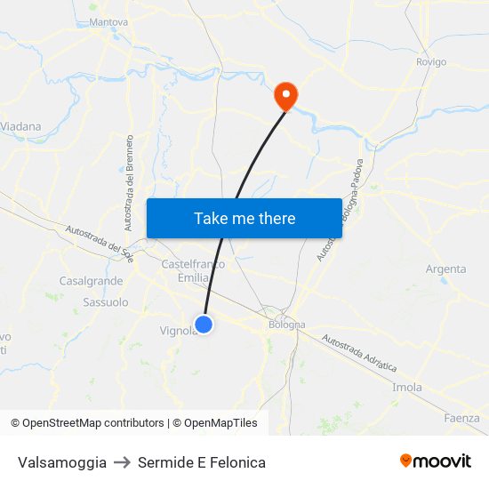 Valsamoggia to Sermide E Felonica map