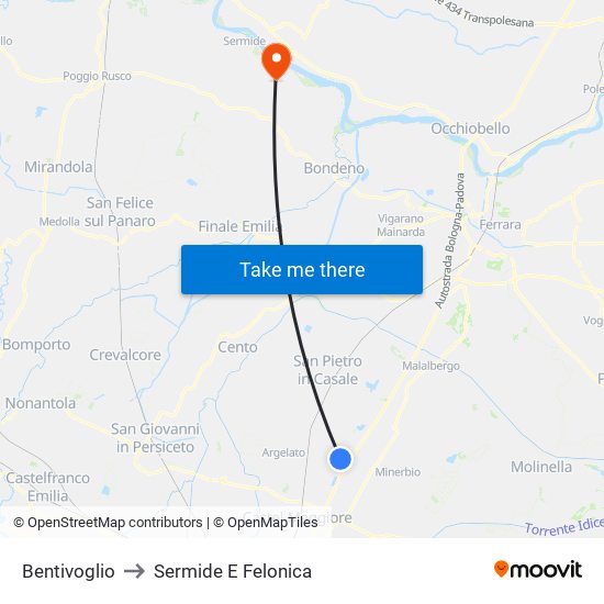 Bentivoglio to Sermide E Felonica map