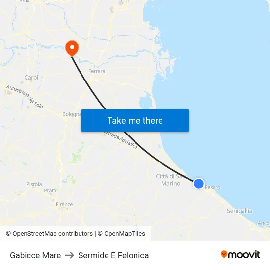 Gabicce Mare to Sermide and Felonica map