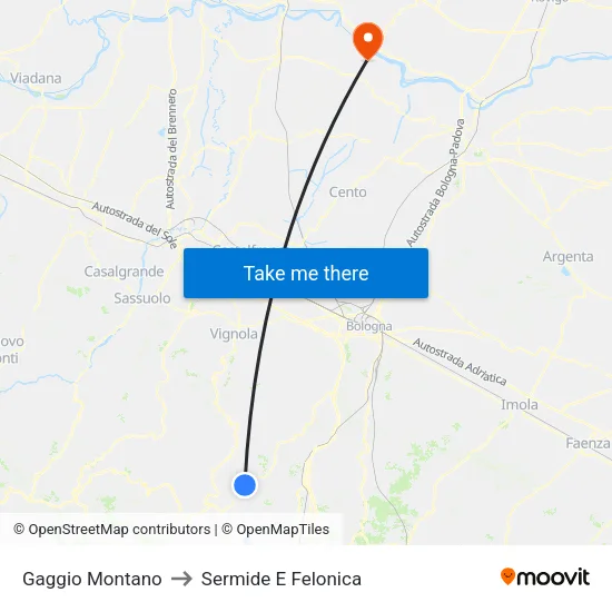 Gaggio Montano to Sermide and Felonica map