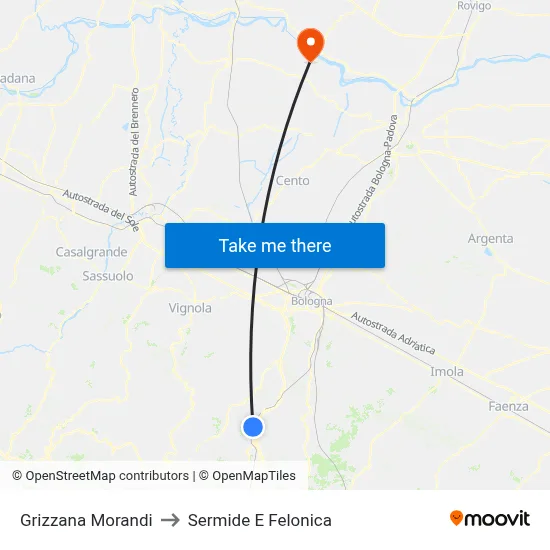 Grizzana Morandi to Sermide and Felonica map
