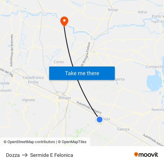 Dozza to Sermide E Felonica map