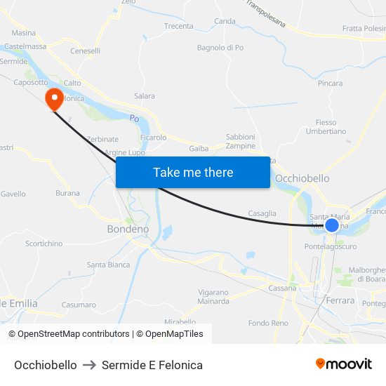 Occhiobello to Sermide E Felonica map