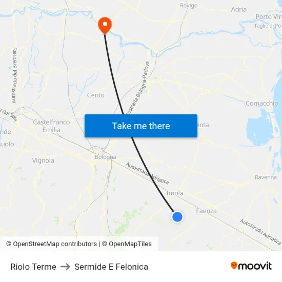 Riolo Terme to Sermide and Felonica map