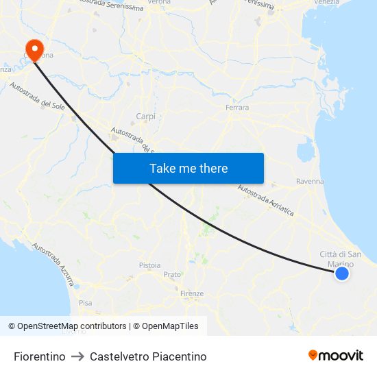 Fiorentino to Castelvetro Piacentino map