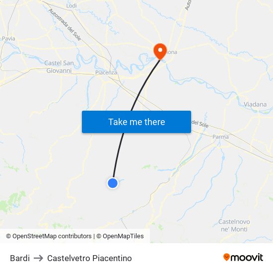 Bardi to Castelvetro Piacentino map