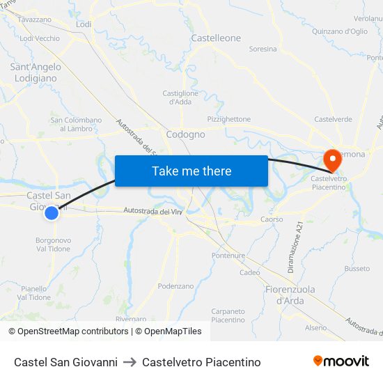 Castel San Giovanni to Castelvetro Piacentino map