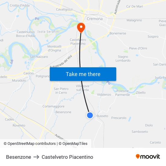 Besenzone to Castelvetro Piacentino map