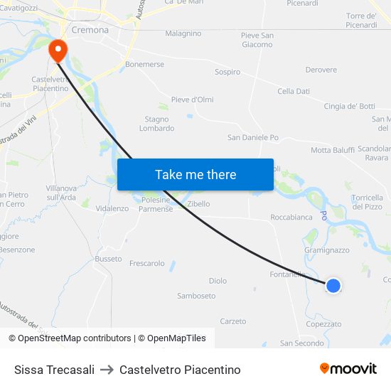 Sissa Trecasali to Castelvetro Piacentino map