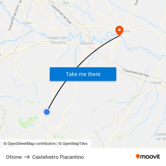 Ottone to Castelvetro Piacentino map