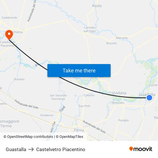 Guastalla to Castelvetro Piacentino map