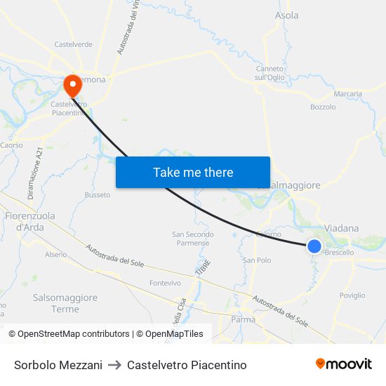 Sorbolo Mezzani to Castelvetro Piacentino map