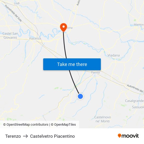 Terenzo to Castelvetro Piacentino map