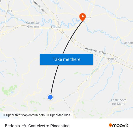 Bedonia to Castelvetro Piacentino map