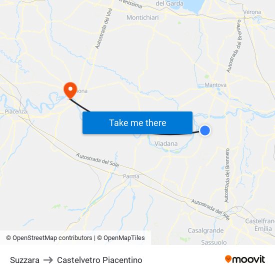 Suzzara to Castelvetro Piacentino map