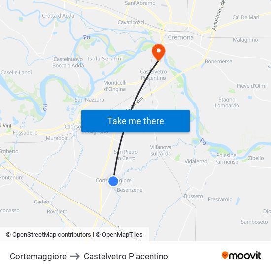 Cortemaggiore to Castelvetro Piacentino map