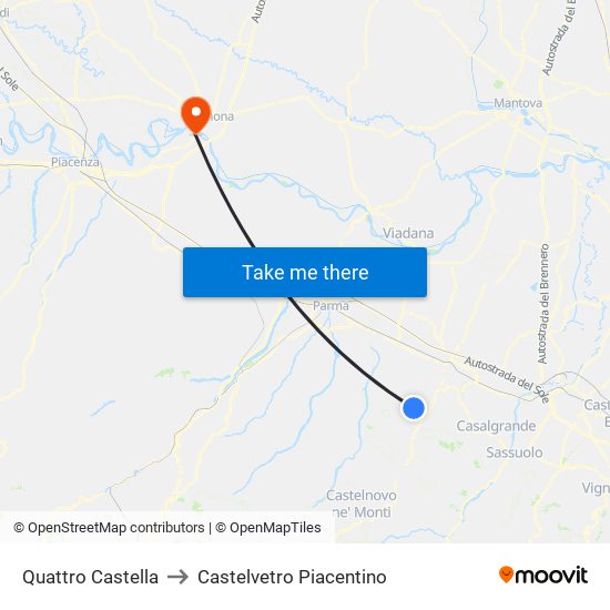 Quattro Castella to Castelvetro Piacentino map