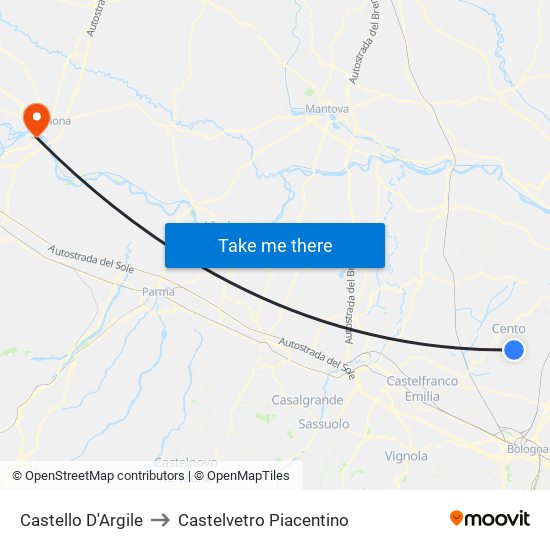 Castello D'Argile to Castelvetro Piacentino map