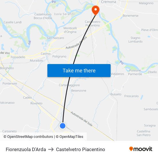 Fiorenzuola D'Arda to Castelvetro Piacentino map