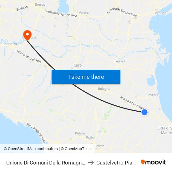 Unione Di Comuni Della Romagna Forlivese to Castelvetro Piacentino map