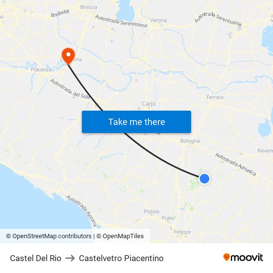 Castel Del Rio to Castelvetro Piacentino map